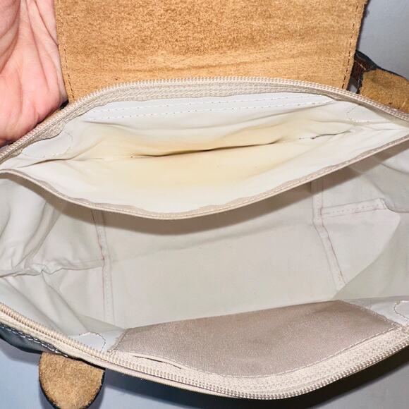 Auth LONGCHAMP Le Preage Original - Cream Dark Brown Nylon Leather Handbag - Picture 12 of 14